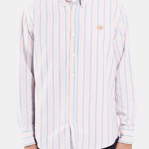 Armor Lux Oxford Stripe Henley Shirt (Pink White Blue)