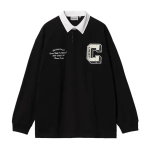 Carhartt Wip L/S Brown Duck Rugby Shirt Polo Manches Longues - Black / White