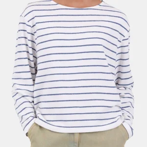 T-shirt à rayures texturées folkloriques (hors blanc / bleu doux)