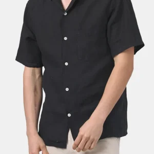 Chemise à col de camp en flanelle portugaise (noire)