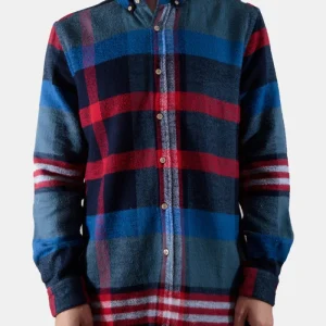 Chemise à carreaux mal alignés en flanelle portugaise (rouge / bleu)