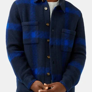 Chemise de surfacte en tale de toison à plaid en flanc portugais (marine)