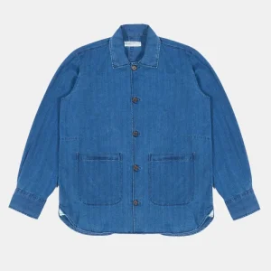 Chemise de travail en denim à chevrons Universal Works (Indigo délavé)